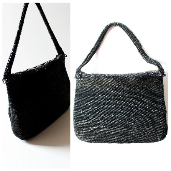 Vintage VTG 1950s Black Sparkly Beaded Evening Handbag | Formal | 50s | Evening - Picture 2 of 10